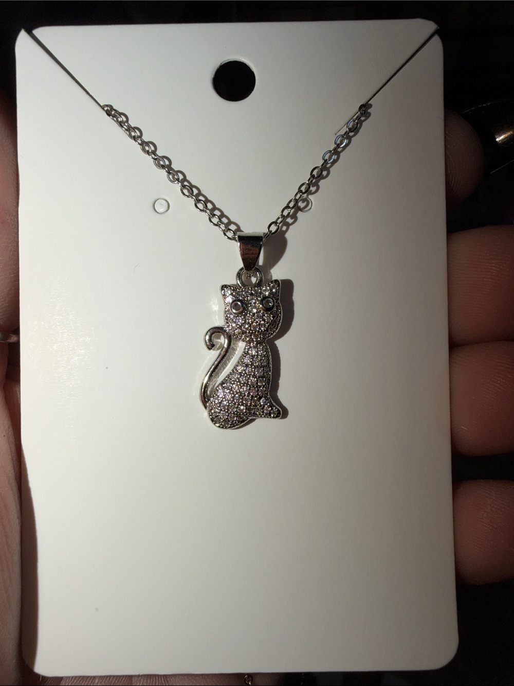 Silver Cat Pendant Necklace - Sparkling Cat Charm stainless steel
